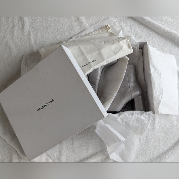 Balenciaga Shoes - Balenciaga Grey Lambskin Leather Ankle Boots